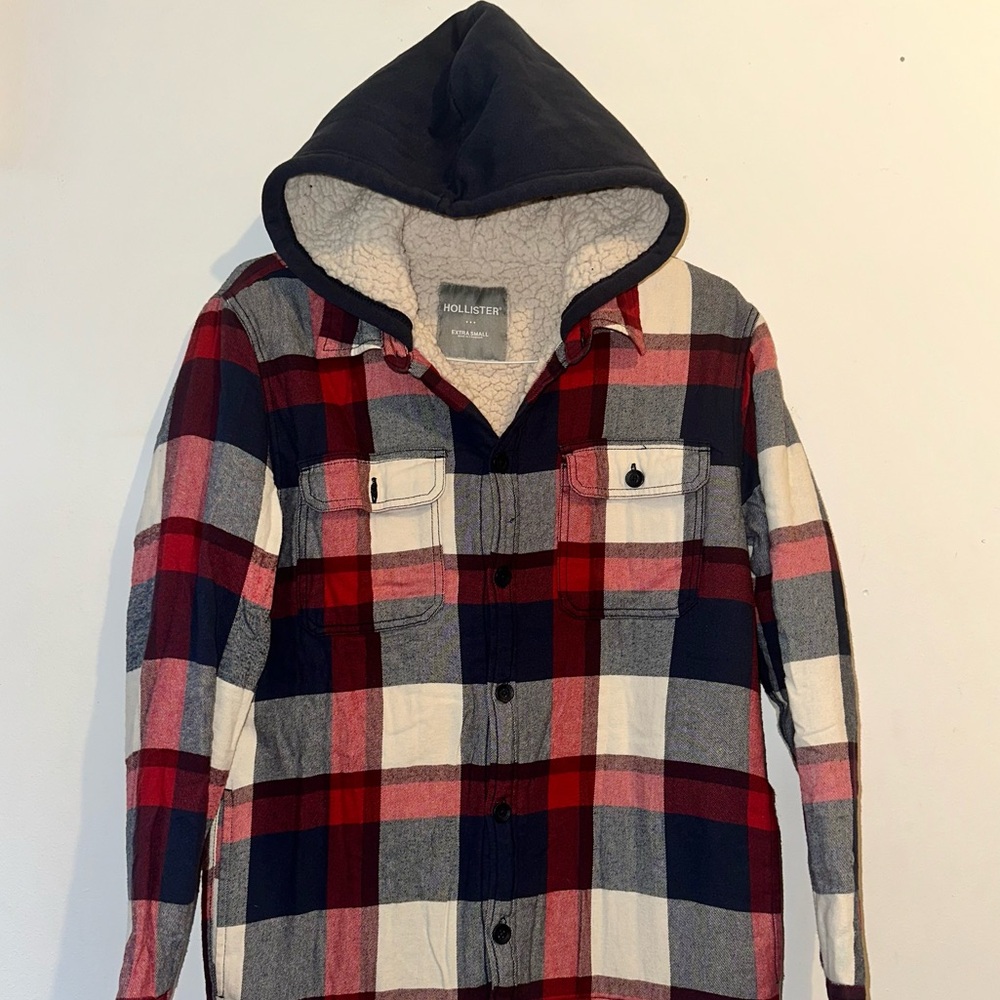 Relaxed Sherpa-Lined Hooded Flannel Shirt Jacket